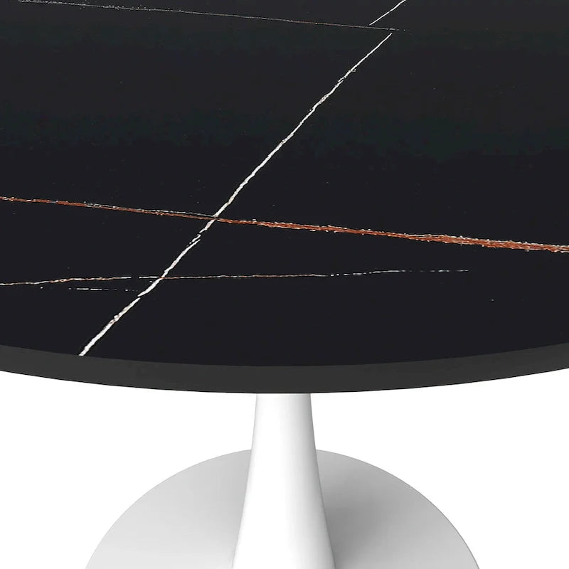 Bristol 35-Inch Round Dining Table for 4 with Sintered Stone Top and White Stainless Steel Pedestal Base 22