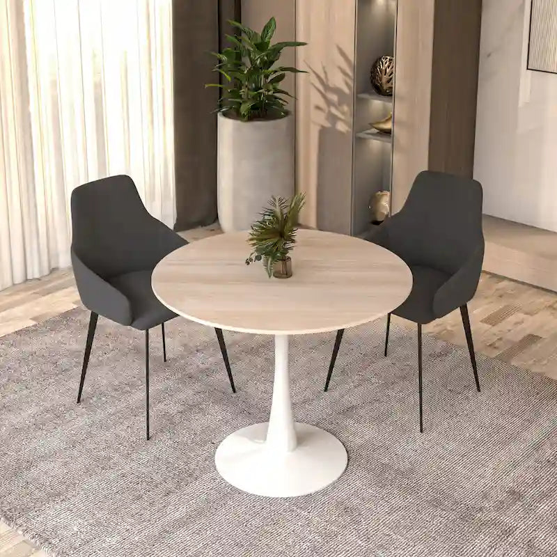 Bristol 35-Inch Round Dining Table for 4 with Sintered Stone Top and White Stainless Steel Pedestal Base 26