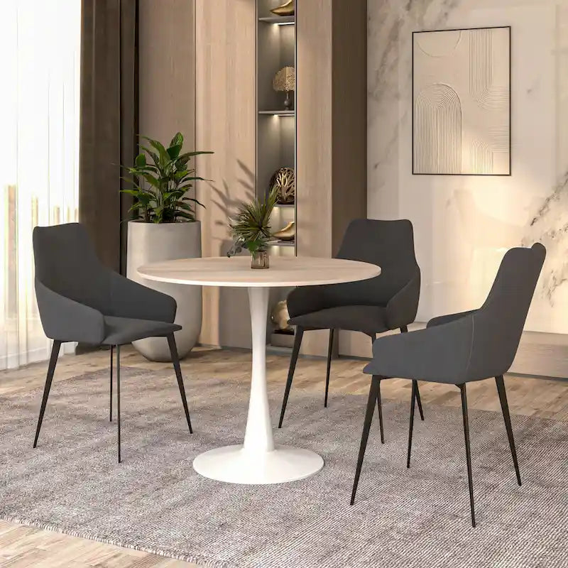Bristol 35-Inch Round Dining Table for 4 with Sintered Stone Top and White Stainless Steel Pedestal Base 27