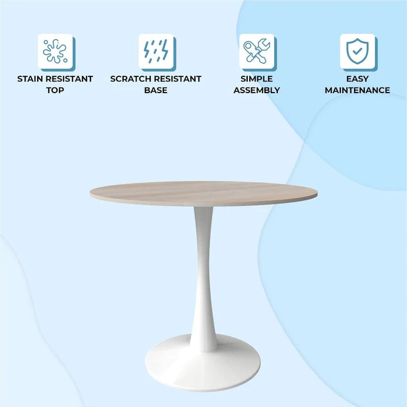 Bristol 35-Inch Round Dining Table for 4 with Sintered Stone Top and White Stainless Steel Pedestal Base 29