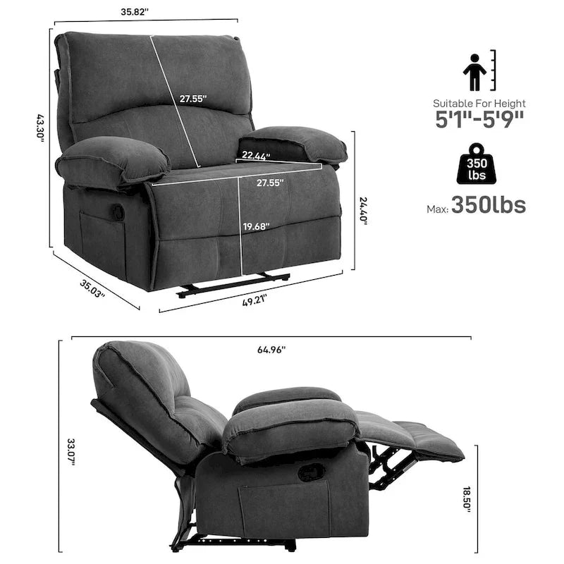 Spacious Manual Recliner Sofa Chair for Living Room 11