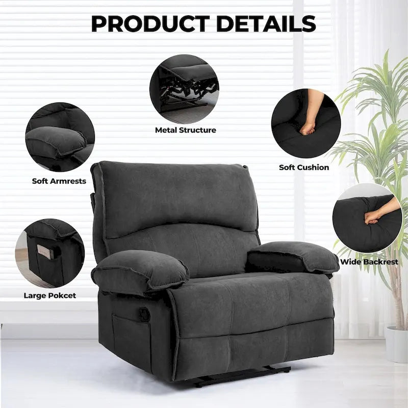 Spacious Manual Recliner Sofa Chair for Living Room 14