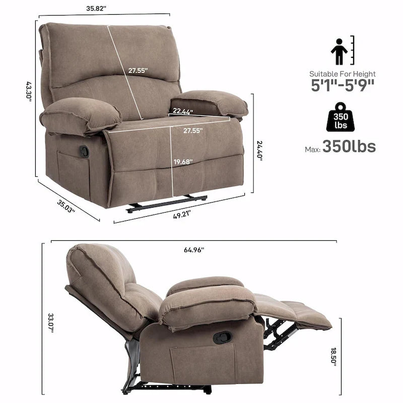 Spacious Manual Recliner Sofa Chair for Living Room 26
