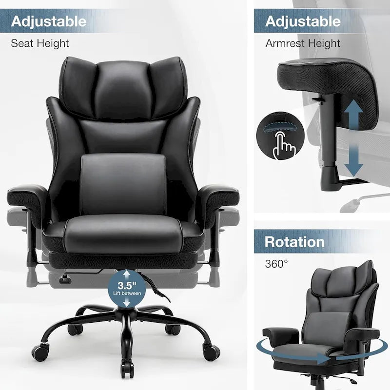 Ergonomic Rocking Executive Office Chair with Adjustable Padded Armrests and Massage Lumbar Support 4
