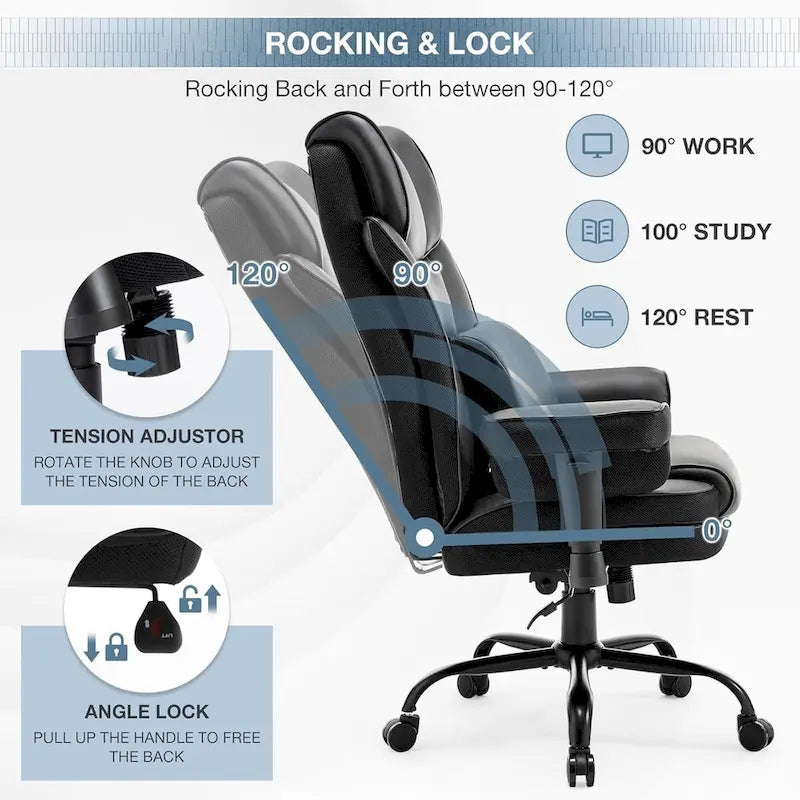 Ergonomic Rocking Executive Office Chair with Adjustable Padded Armrests and Massage Lumbar Support 8
