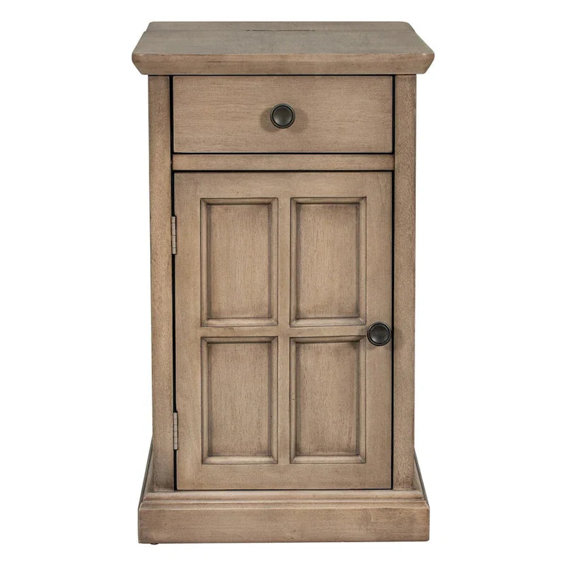 Retro-Inspired Living Room Side Table with USB Ports, Multifunctional Drawer, and Cup Holders 4