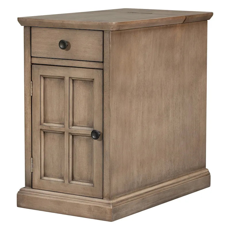 Retro-Inspired Living Room Side Table with USB Ports, Multifunctional Drawer, and Cup Holders 5