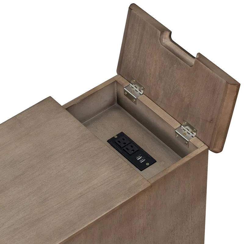 Retro-Inspired Living Room Side Table with USB Ports, Multifunctional Drawer, and Cup Holders 9