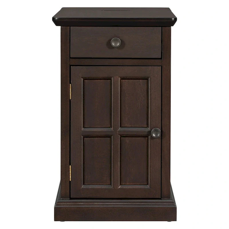 Retro-Inspired Living Room Side Table with USB Ports, Multifunctional Drawer, and Cup Holders 13