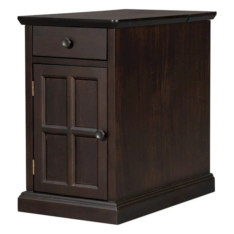 Retro-Inspired Living Room Side Table with USB Ports, Multifunctional Drawer, and Cup Holders 14