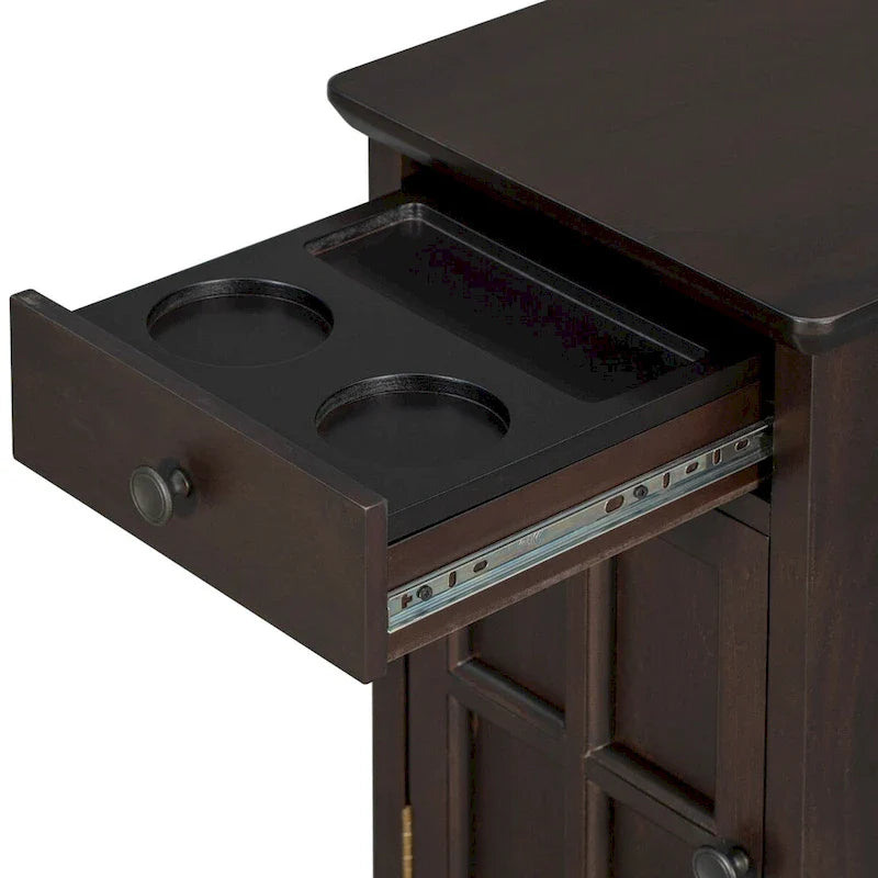 Retro-Inspired Living Room Side Table with USB Ports, Multifunctional Drawer, and Cup Holders 16