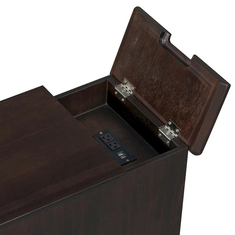 Retro-Inspired Living Room Side Table with USB Ports, Multifunctional Drawer, and Cup Holders 17