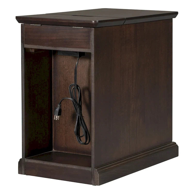 Retro-Inspired Living Room Side Table with USB Ports, Multifunctional Drawer, and Cup Holders 18