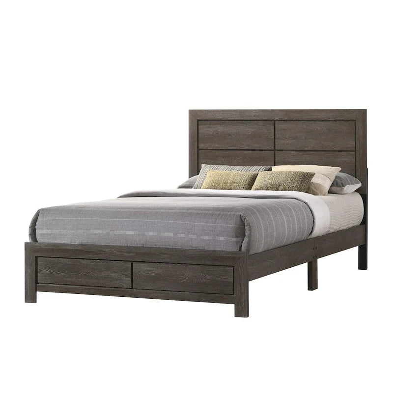 Contemporary Dark Brown Queen Size Bed with Wood Platform Frame 4