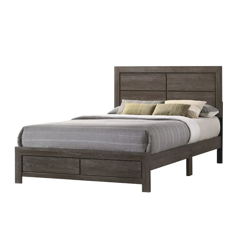 Contemporary Dark Brown Queen Size Bed with Wood Platform Frame 1