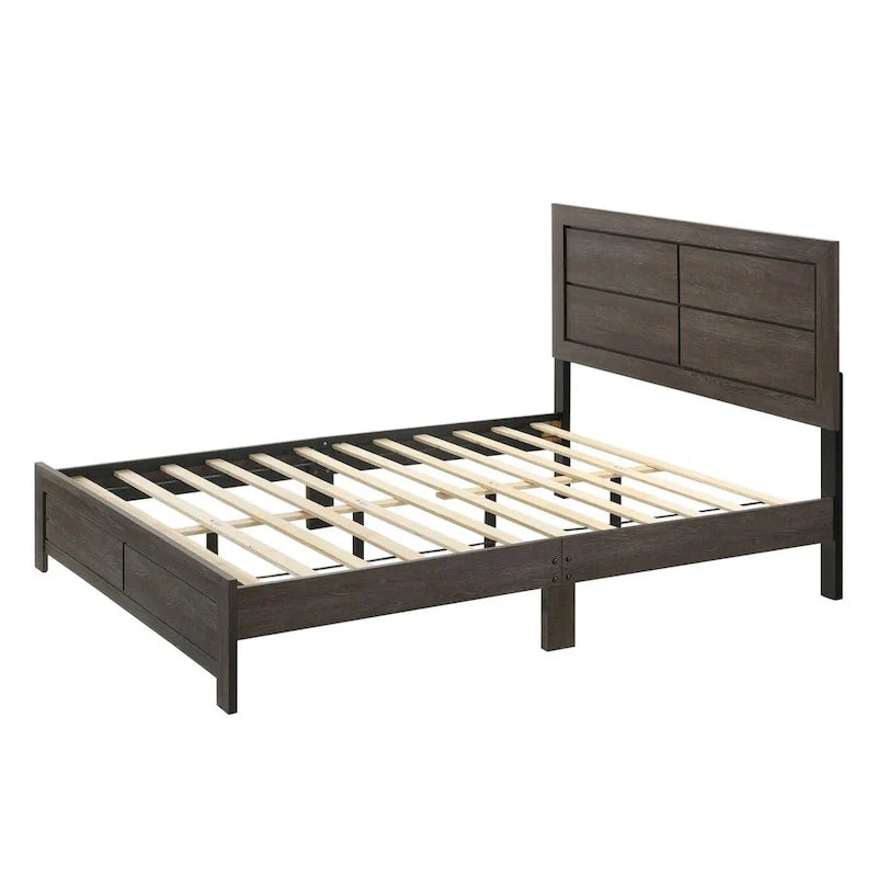Contemporary Dark Brown Queen Size Bed with Wood Platform Frame 2