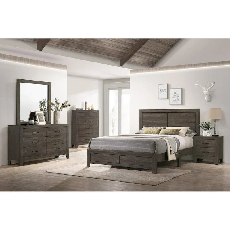 Contemporary Dark Brown Queen Size Bed with Wood Platform Frame 3