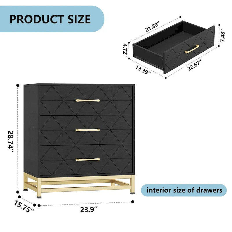 Wooden 3-Drawer Dresser Chest 2
