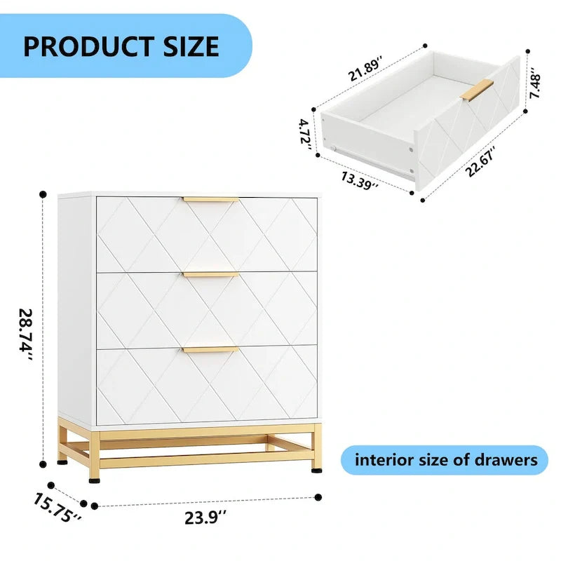 Wooden 3-Drawer Dresser Chest 6