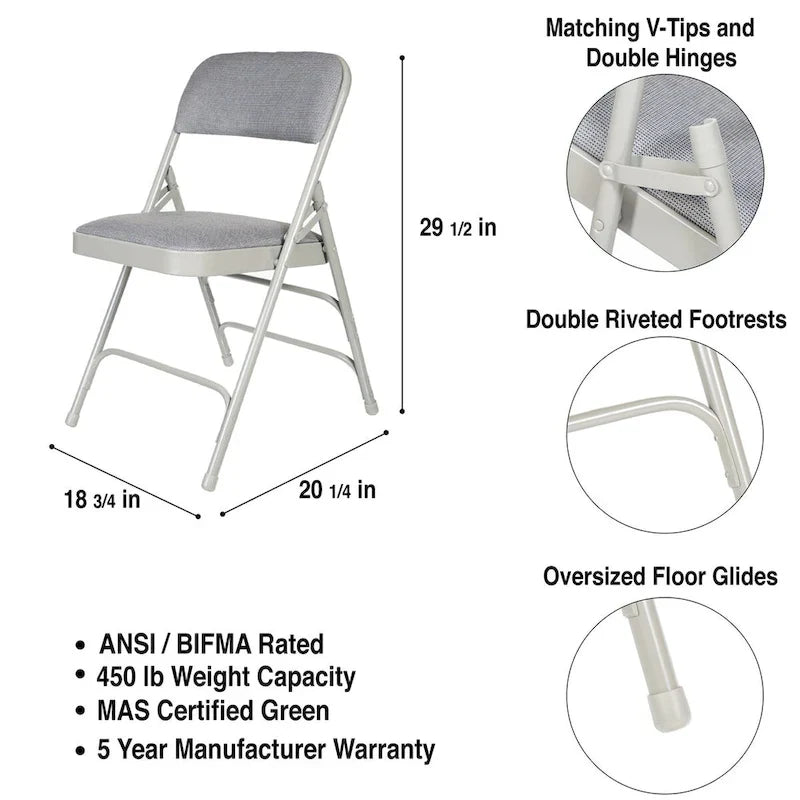 Hampden Furnishings Bernadine Collection Set of 4 Fabric Triple Brace Folding Chairs 14