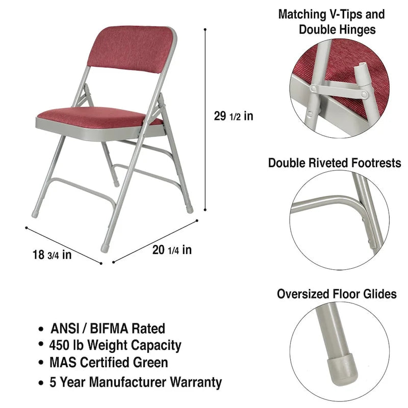 Hampden Furnishings Bernadine Collection Set of 4 Fabric Triple Brace Folding Chairs 19