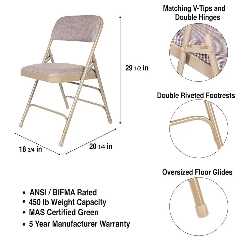 Hampden Furnishings Bernadine Collection Set of 4 Fabric Triple Brace Folding Chairs 24