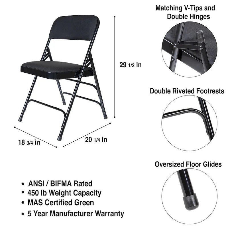 Hampden Furnishings Bernadine Collection Set of 4 Fabric Triple Brace Folding Chairs 29