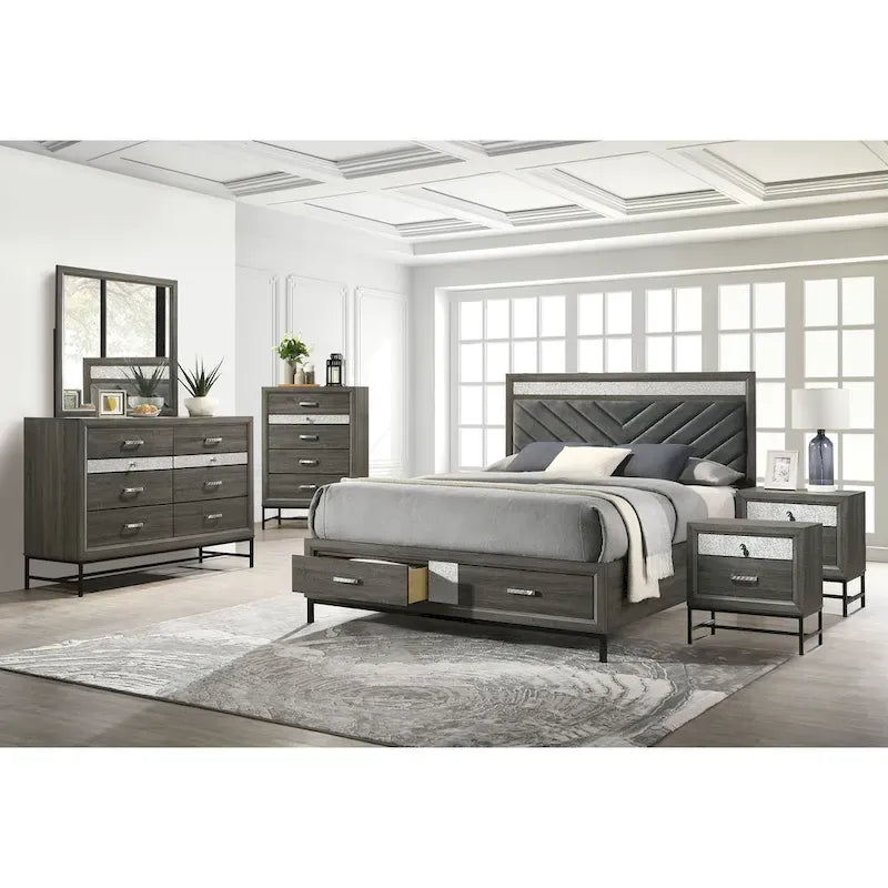 Contemporary Grey 6-Piece Platform Bedroom Set by Furniture of America - Heinisk Collection 1