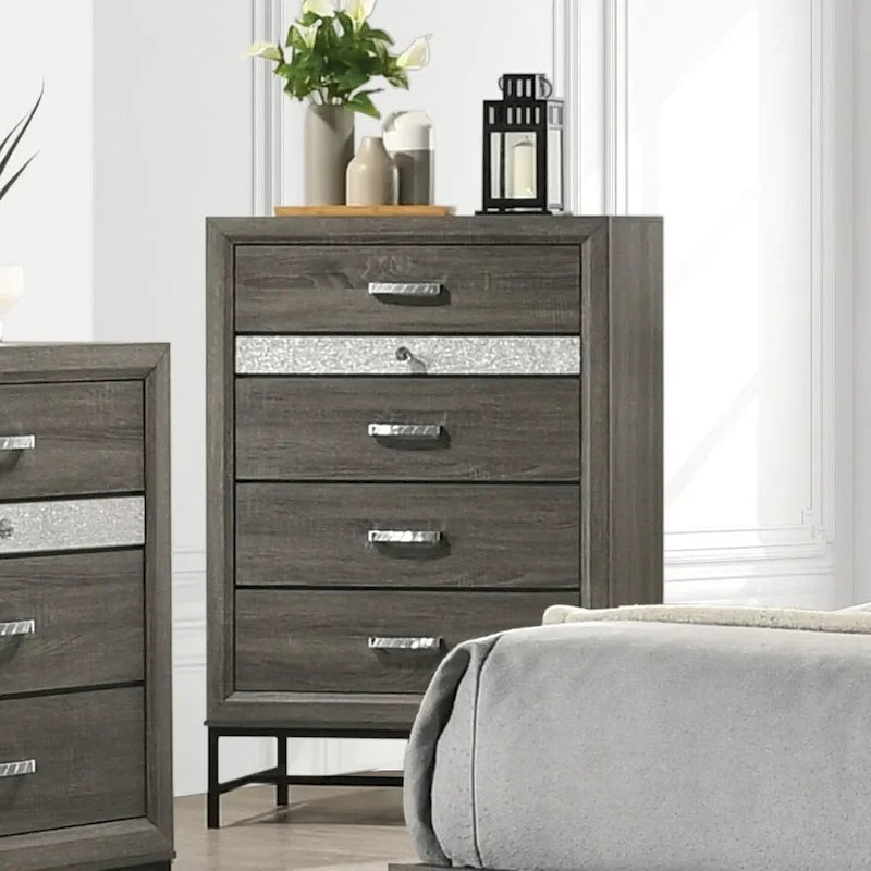 Contemporary Grey 6-Piece Platform Bedroom Set by Furniture of America - Heinisk Collection 6