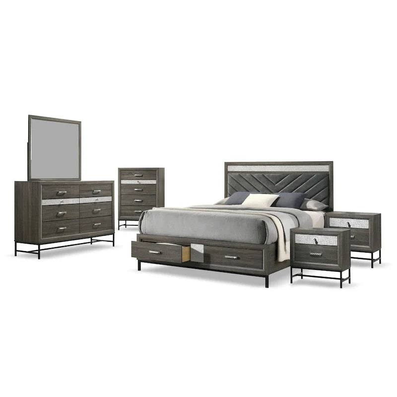 Contemporary Grey 6-Piece Platform Bedroom Set by Furniture of America - Heinisk Collection 10