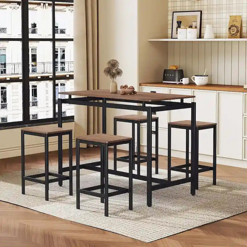Contemporary 5-Piece Space-Saving Bar Table Set with Table and Stools 37