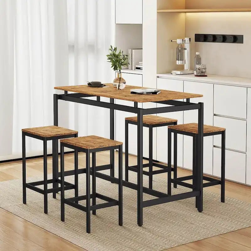 Contemporary 5-Piece Space-Saving Bar Table Set with Table and Stools 2