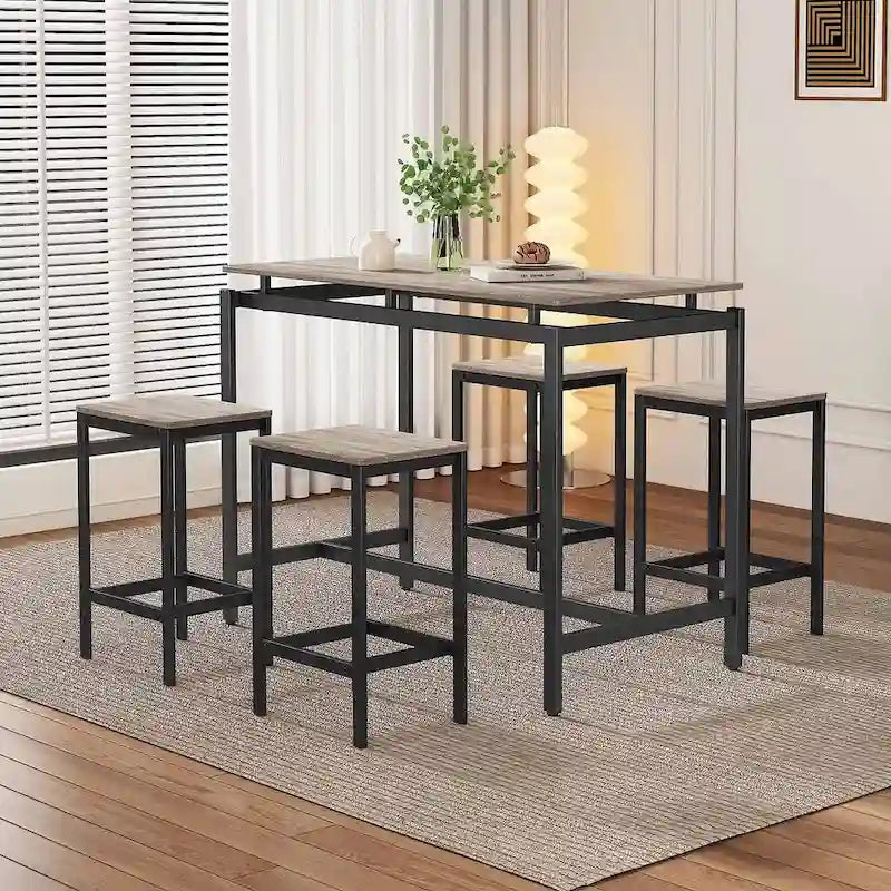 Contemporary 5-Piece Space-Saving Bar Table Set with Table and Stools 3