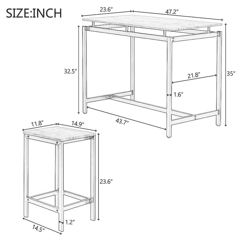 Contemporary 5-Piece Space-Saving Bar Table Set with Table and Stools 4