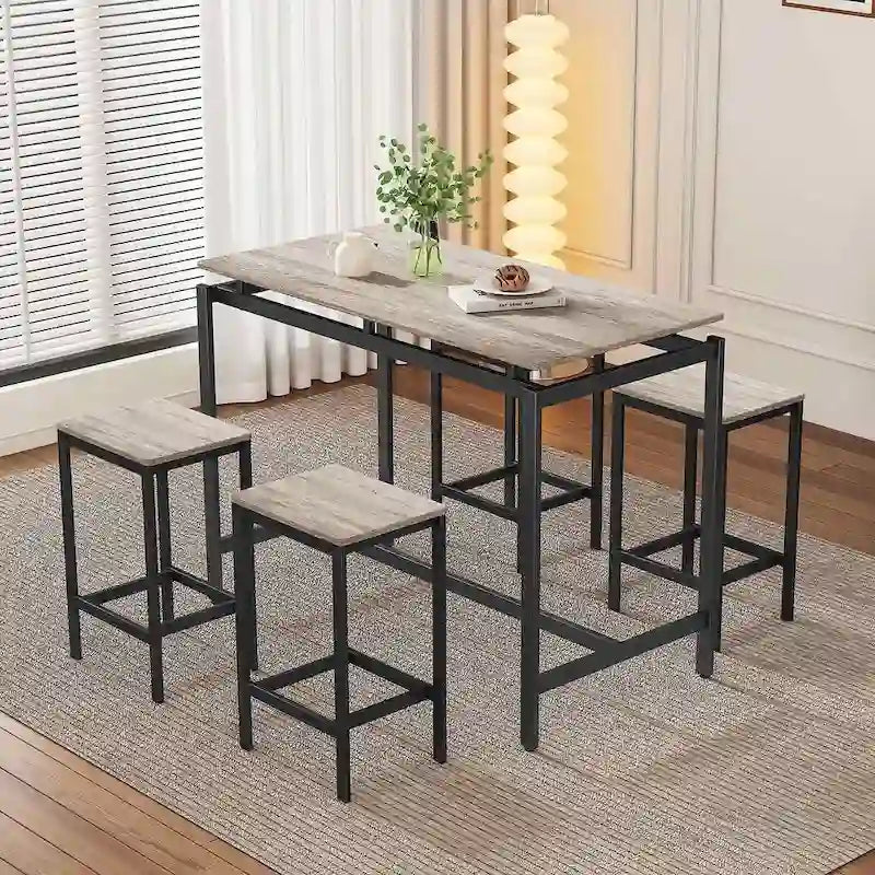 Contemporary 5-Piece Space-Saving Bar Table Set with Table and Stools 5