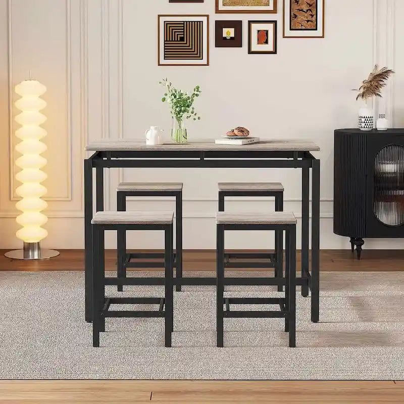 Contemporary 5-Piece Space-Saving Bar Table Set with Table and Stools 6