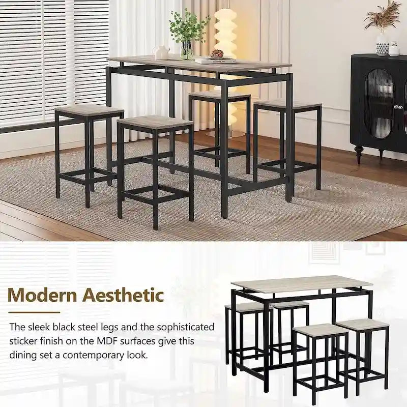 Contemporary 5-Piece Space-Saving Bar Table Set with Table and Stools 7