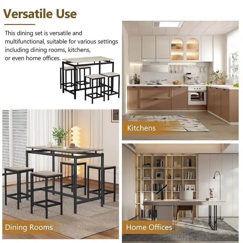 Contemporary 5-Piece Space-Saving Bar Table Set with Table and Stools 8