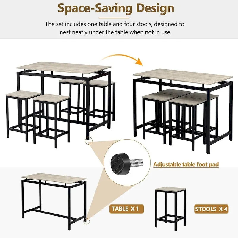 Contemporary 5-Piece Space-Saving Bar Table Set with Table and Stools 9