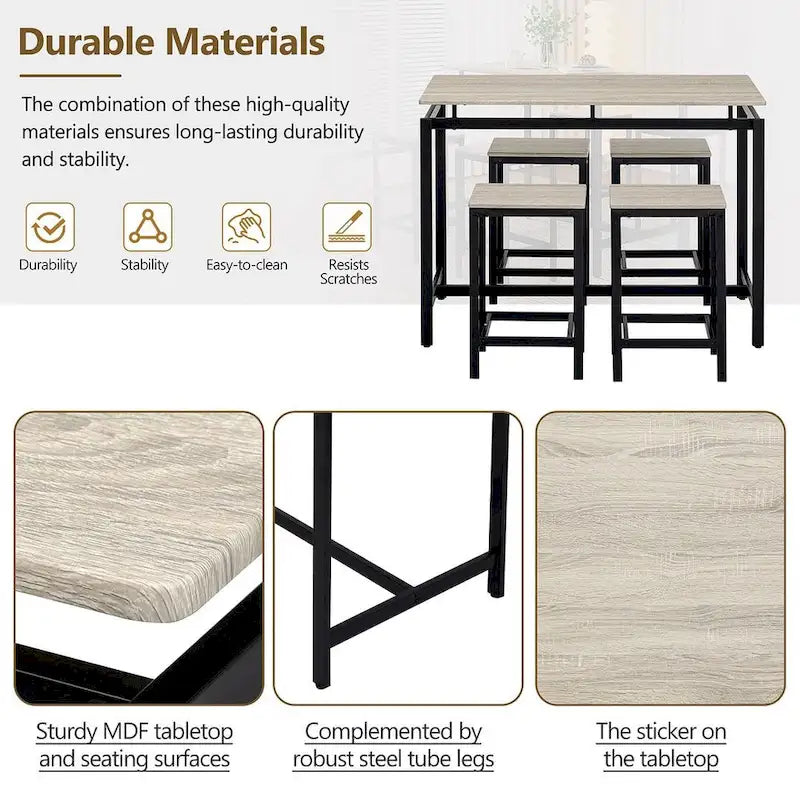 Contemporary 5-Piece Space-Saving Bar Table Set with Table and Stools 10