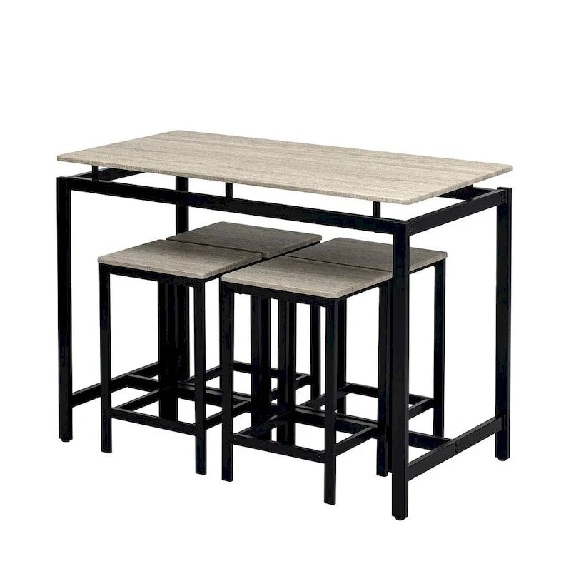 Contemporary 5-Piece Space-Saving Bar Table Set with Table and Stools 12