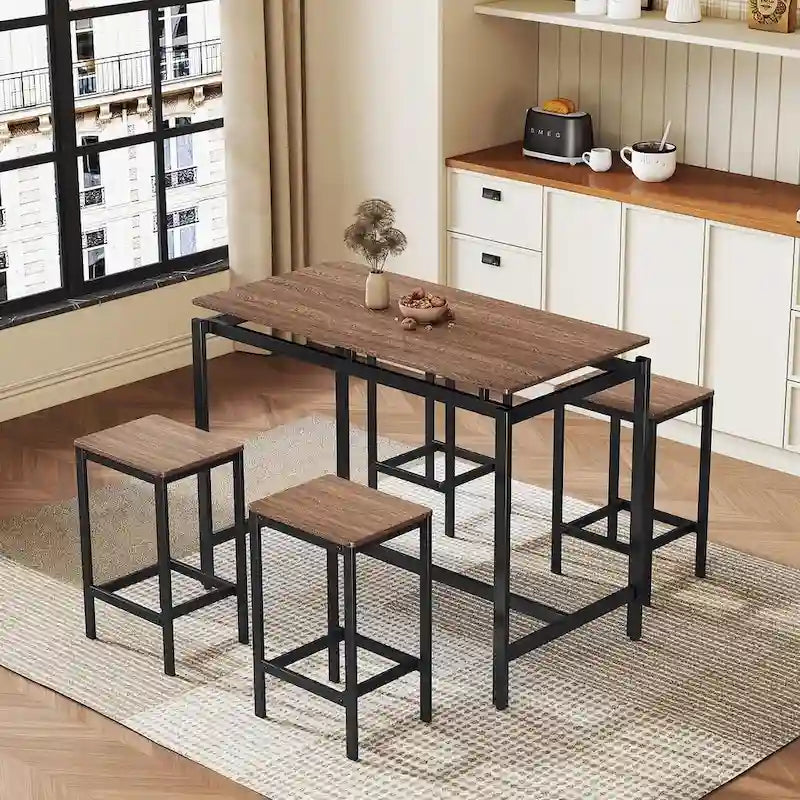Contemporary 5-Piece Space-Saving Bar Table Set with Table and Stools 16