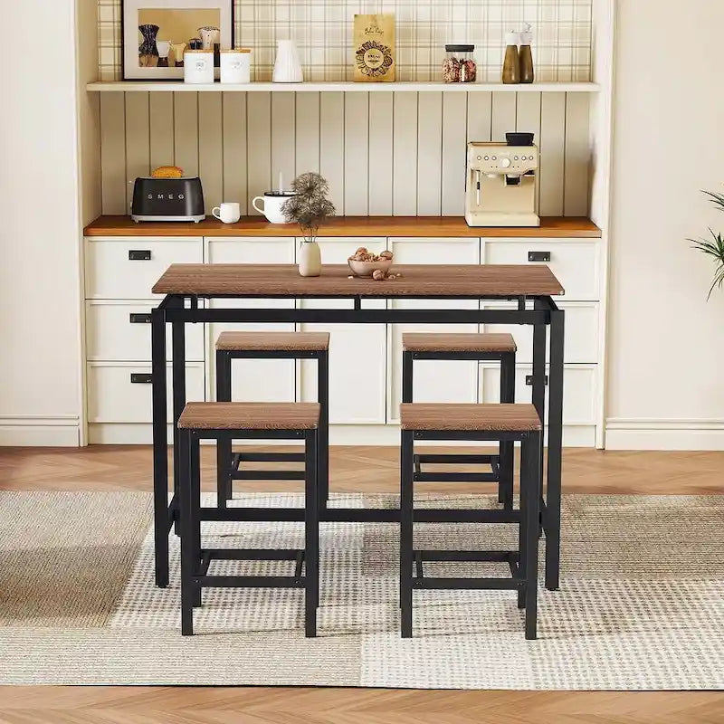 Contemporary 5-Piece Space-Saving Bar Table Set with Table and Stools 17
