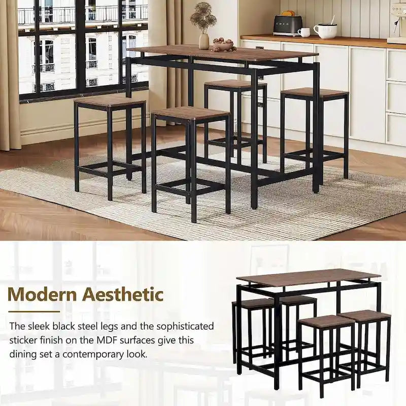 Contemporary 5-Piece Space-Saving Bar Table Set with Table and Stools 18