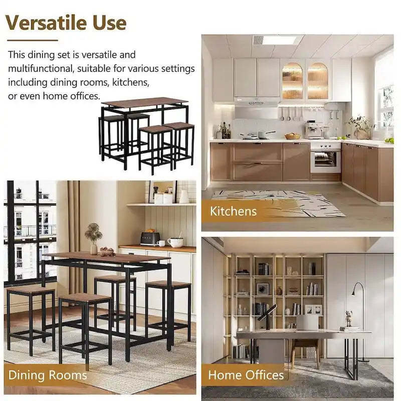 Contemporary 5-Piece Space-Saving Bar Table Set with Table and Stools 19