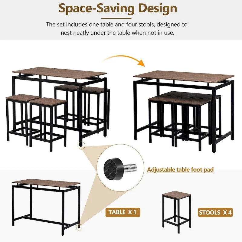 Contemporary 5-Piece Space-Saving Bar Table Set with Table and Stools 20