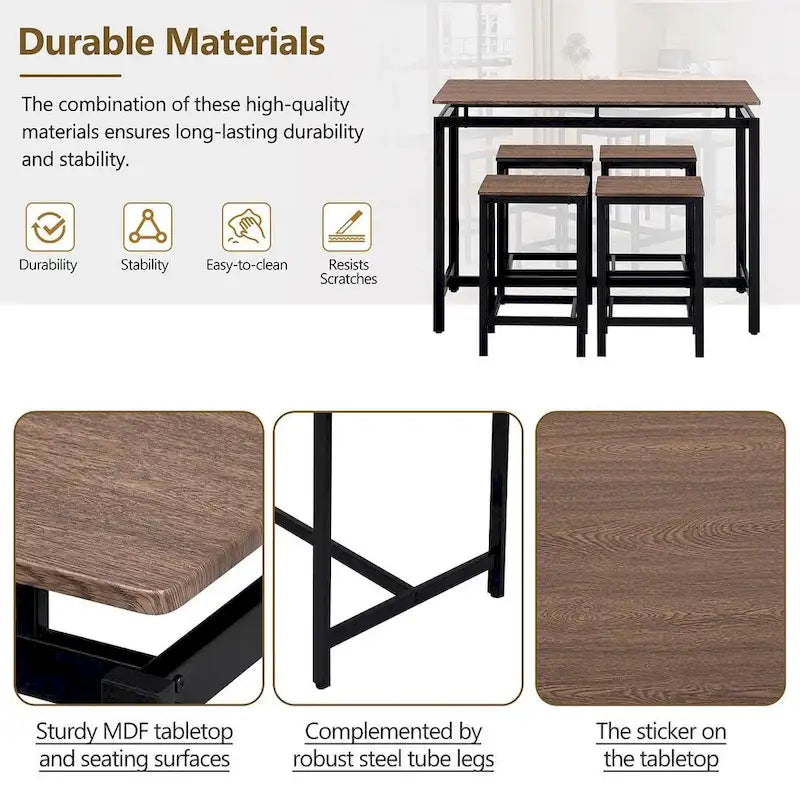 Contemporary 5-Piece Space-Saving Bar Table Set with Table and Stools 21