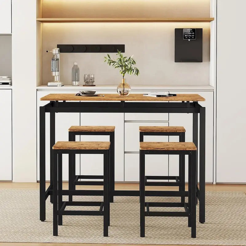 Contemporary 5-Piece Space-Saving Bar Table Set with Table and Stools 28