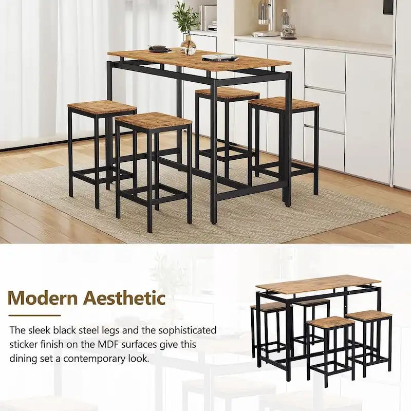 Contemporary 5-Piece Space-Saving Bar Table Set with Table and Stools 29