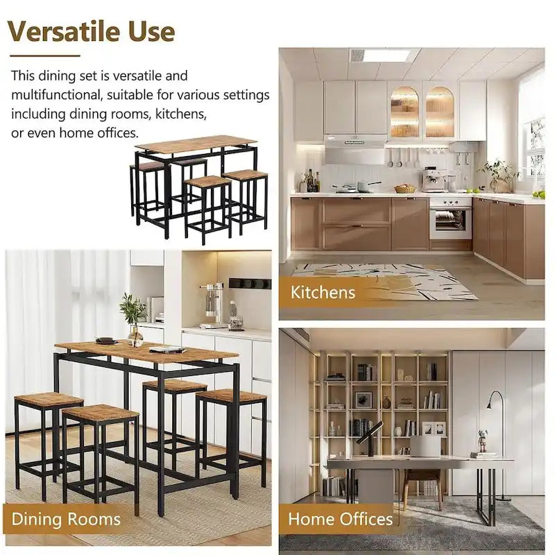 Contemporary 5-Piece Space-Saving Bar Table Set with Table and Stools 30